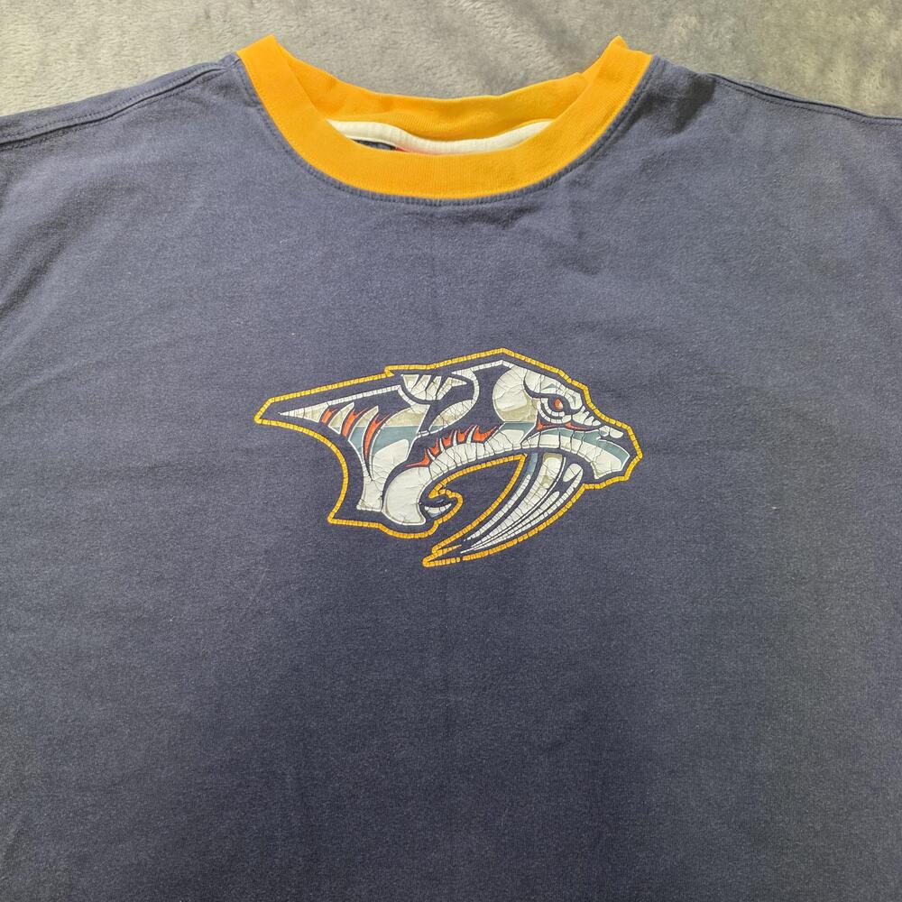 Nashville Predators Shirt Mens XL Blue Yellow NHL Hockey Long Sleeve Reebok